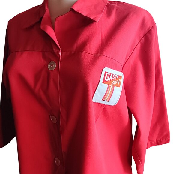 42 XL Vintage 70's Shirt Jacket Gas Station "Gasn Shop" Uniform Belted Patched - Picture 2 of 6